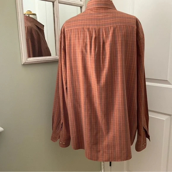 MEN RUST/ORANGE PIN STRIPS DRESS SHIRT - Picture 4 of 7